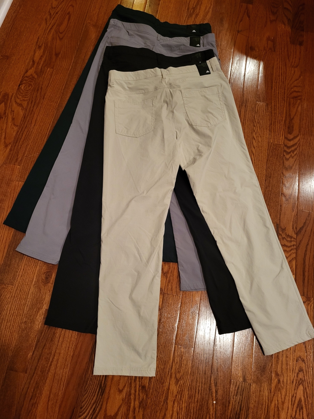 Adidas Go-To 5 Pocket Tapered Golf Pants (4) Beige, Black, Gray, and Blue